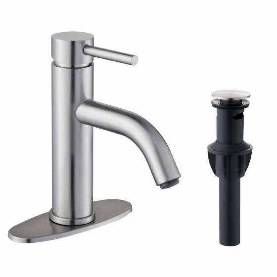 Bathroom Faucet Chrome Single Hole, Single lever Bathroom sink Tap with Pop Up Drain Assembly and 6 inch Deck Plate
